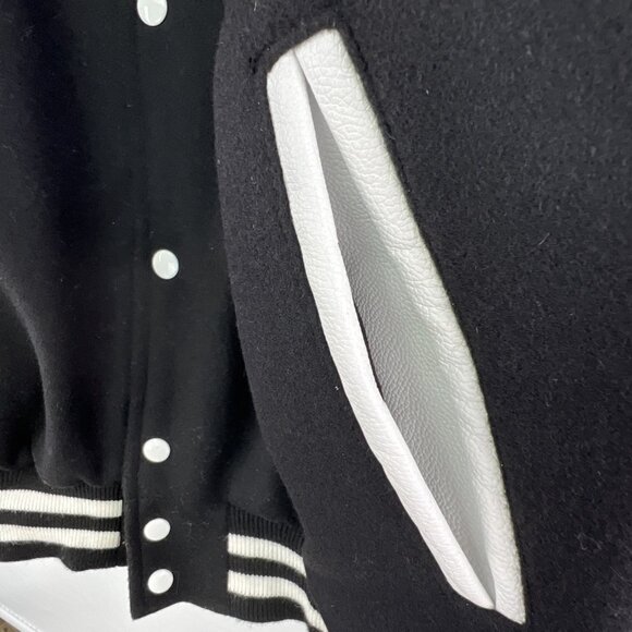 Stewart & Strauss L Black and White Wool and Leather Varsity Letterman Jacket - Picture 3 of 7